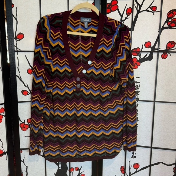 Womens ModCloth 1X Multi Stripe Jewel Tone Knot Long Sleeve V Neck Sweater - Picture 1 of 6